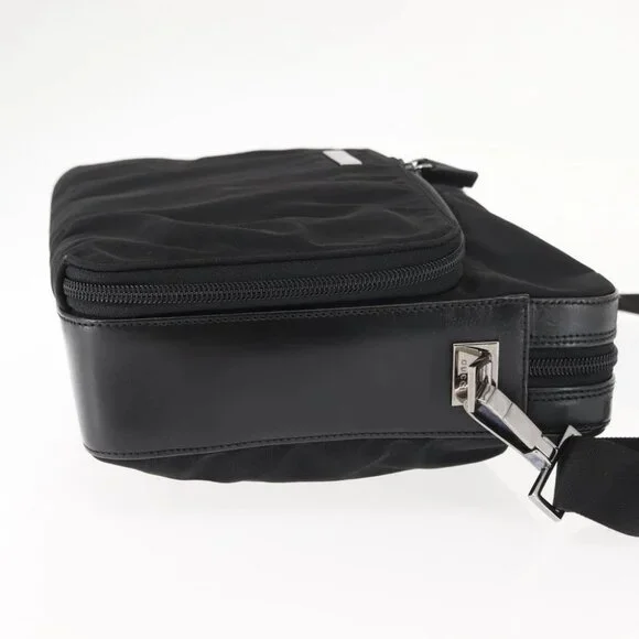 GUCCI Shoulder Bag Nylon Leather Black Auth